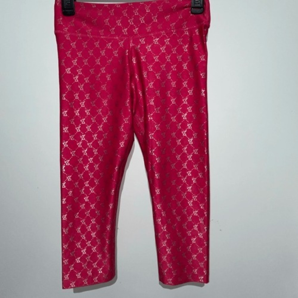 Zumba Wear Girls Pink Silver Metallic Geometric Xspicy Cropped Leggings Size XS